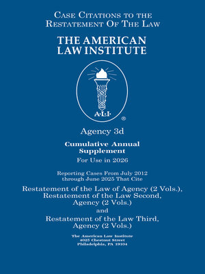 cover image of Restatement of the Law Third, Agency